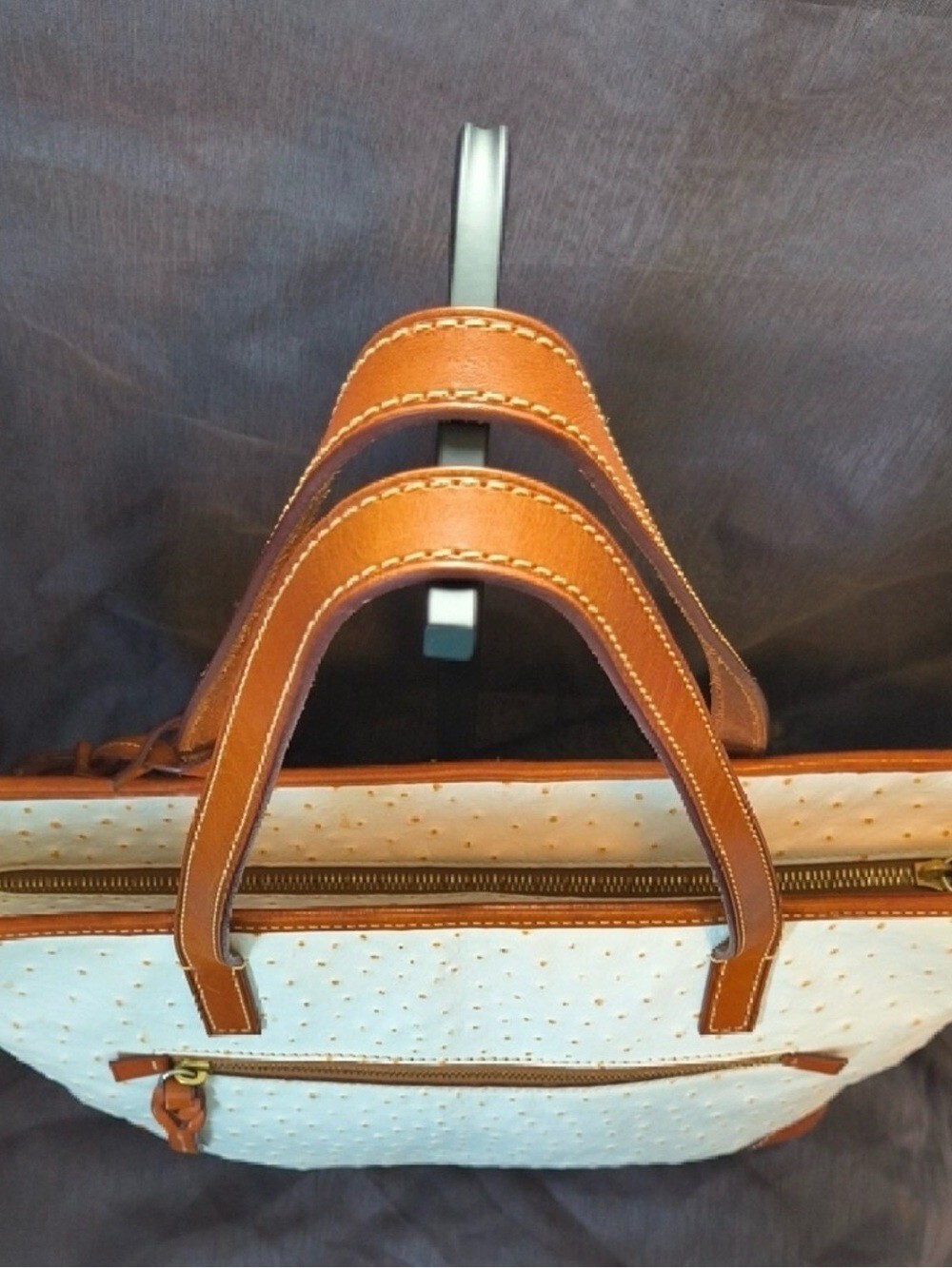 ★ Dooney & Bourke Ostrich Lexington Tote Bone Brown Leather Shoulder Bag - Picture 7 of 12